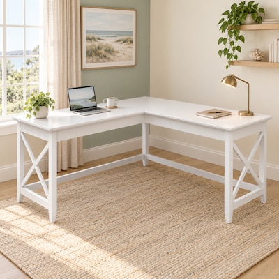 Regency Key West 60W L-Shaped Computer Desk, Pure White Oak (KWD160WT)