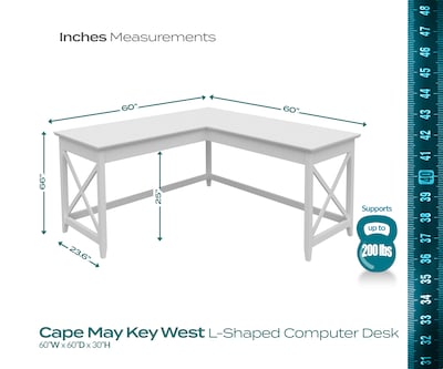 Regency Key West 60"W L-Shaped Computer Desk, Pure White Oak (KWD160WT)