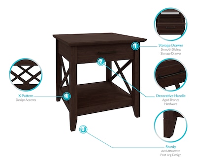 Regency Key West 20"W Wooden End Table, Black Cherry (KWT120BC)