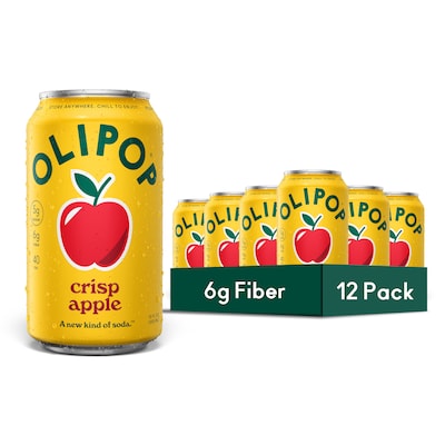 Olipop Prebiotic Crisp Apple Soda, Caffeine Free, 12 fl. oz., 12 Cans/Carton (ICO63943)
