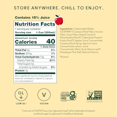 Olipop Prebiotic Crisp Apple Soda, Caffeine Free, 12 fl. oz., 12 Cans/Carton (ICO63943)