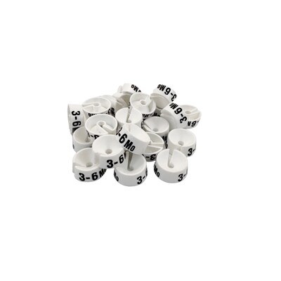Nahanco 3/4 Plastic Size Marker, 3-6 MO, White with Black Print, 25 Pack (SMINF3-6MOWB)
