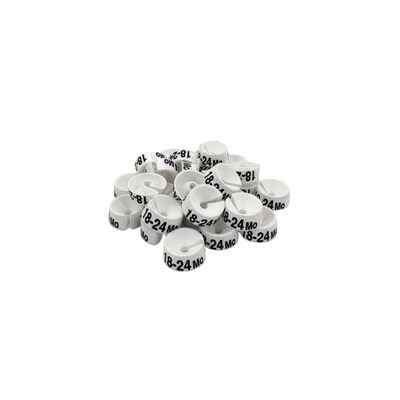 Nahanco 3/4 Plastic Size Marker, 18-24 MO, White with Black Print, 25 Pack (SMINF1824MOWB)