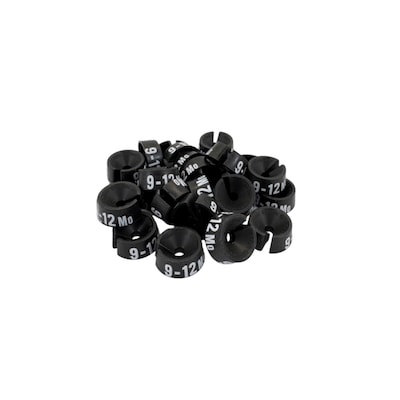 Nahanco 3/4 Plastic Size Marker, 9-12 MO, Black with White Print, 25 Pack (SMINF9-12MOBW)