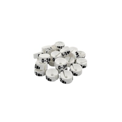 Nahanco 3/4 Plastic Size Marker, 0-3 MO, White with Black Print, 25 Pack (SMINF0-3MOWB)