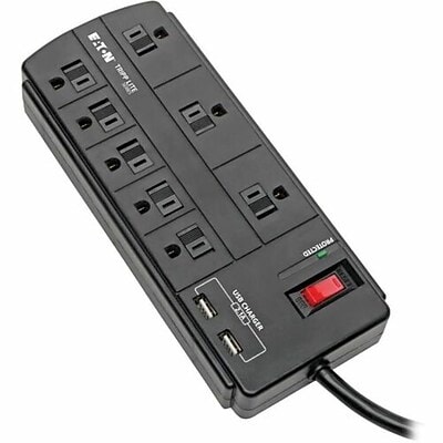 Eaton Tripp Lite 8-Outlet 2-USB Port Surge Protector, 8, 1200 Joules, Black (TLP88USBB)