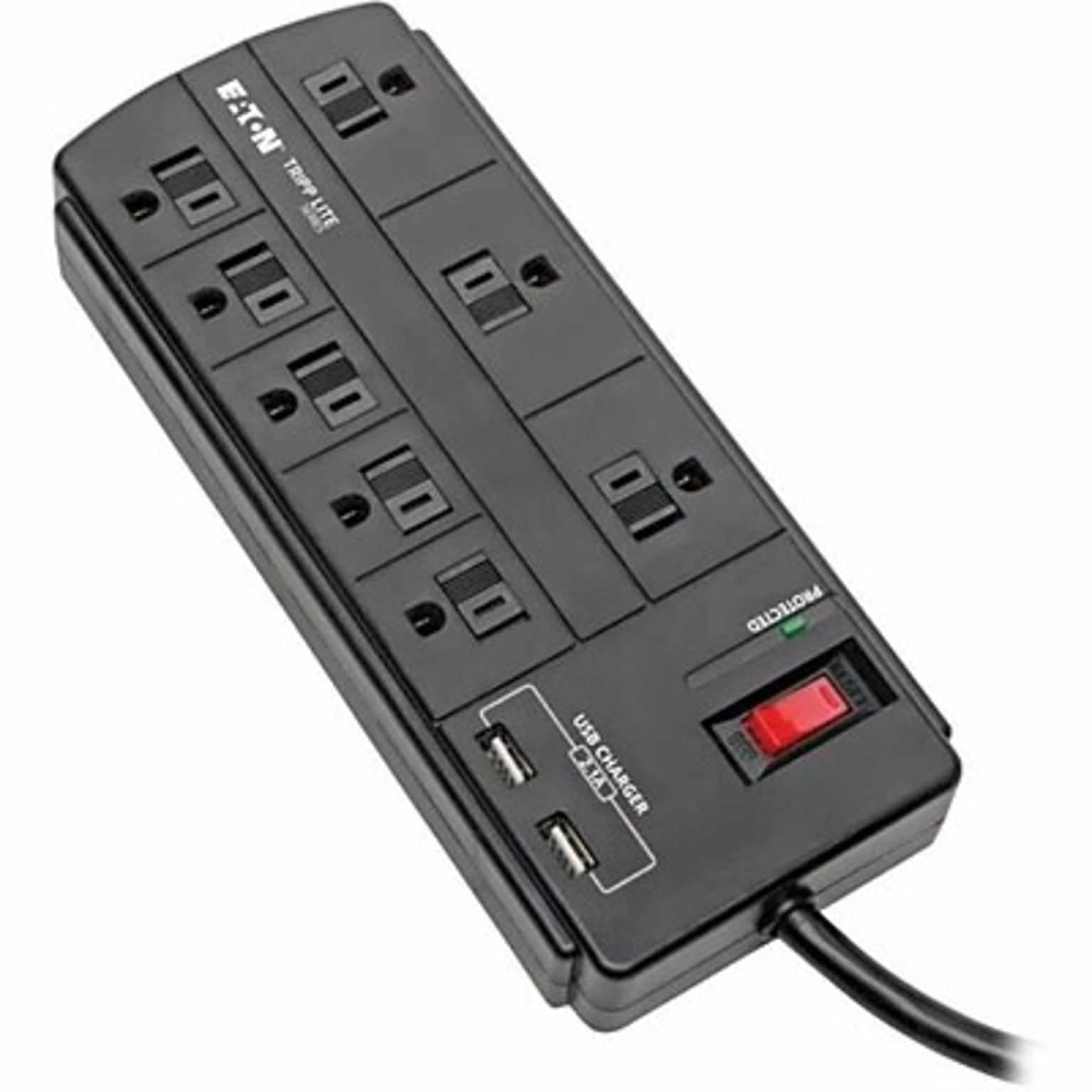 Eaton Tripp Lite 8-Outlet 2-USB Port Surge Protector, 8, 1200 Joules, Black (TLP88USBB)
