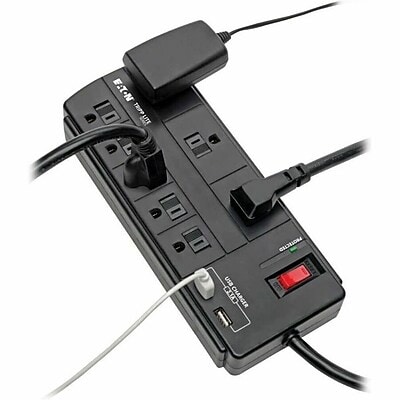 Eaton Tripp Lite 8-Outlet 2-USB Port Surge Protector, 8, 1200 Joules, Black (TLP88USBB)