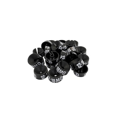 Nahanco 3/4 Plastic Size Marker, 12-18 MO, Black with White Print, 25 Pack (SMINF1218MOBW)