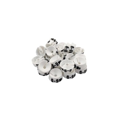 Nahanco 3/4 Plastic Size Marker, 6-9 MO, White with Black Print, 25 Pack (SMINF6-9MOWB)