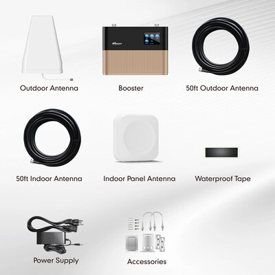 HiBoost Home Ultra 5G Cell Phone Signal Booster for Home & Office Buildings up to 10,000-sq. ft., Gold (F20GB-5S-BTW)