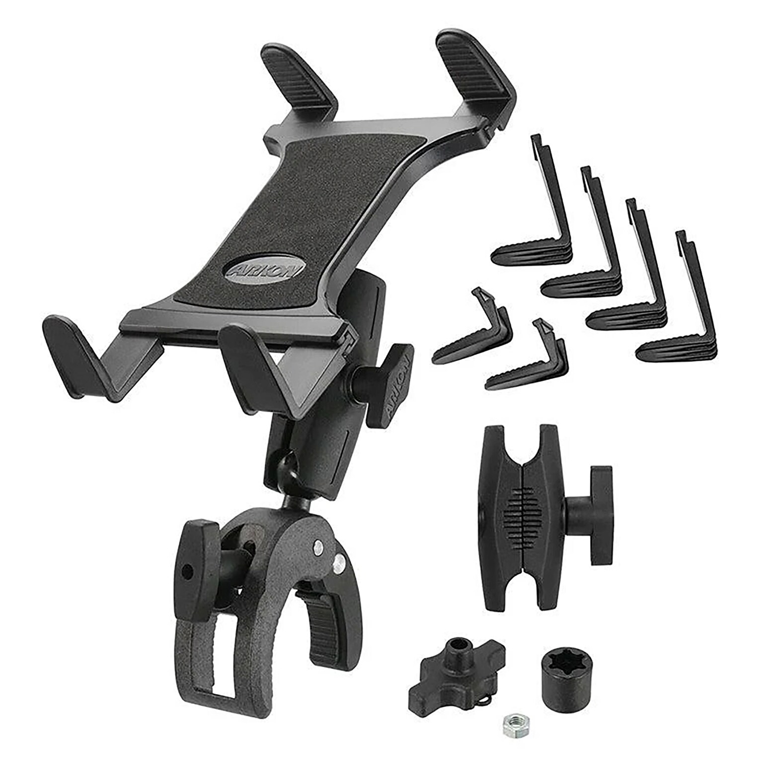 Arkon Mounts Slim-Grip Tablet Holder with Clamp Mount and Security Knob Shaft, Black (TAB1RMCPM)