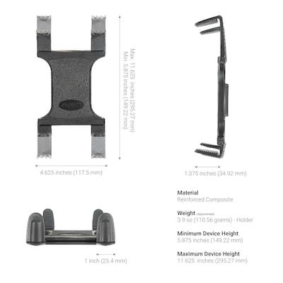 Arkon Mounts Slim-Grip Tablet Holder with Clamp Mount and Security Knob Shaft, Black (TAB1RMCPM)
