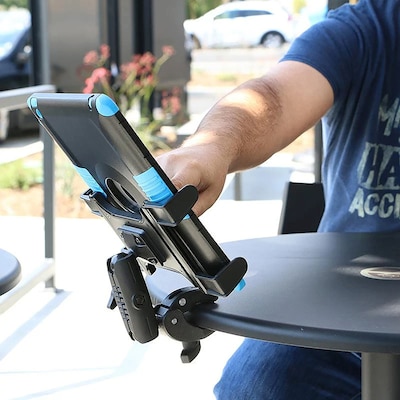Arkon Mounts Slim-Grip Tablet Holder with Clamp Mount and Security Knob Shaft, Black (TAB1RMCPM)