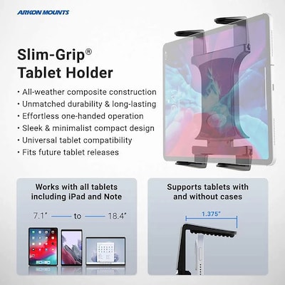 Arkon Mounts Slim-Grip Tablet Holder with Heavy-Duty Clamp Mount, Black (TABRM086)