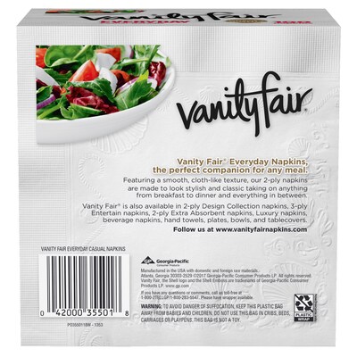 Vanity Fair Everyday Luncheon Napkins, 2-Ply, White, 100/Pack (35501)