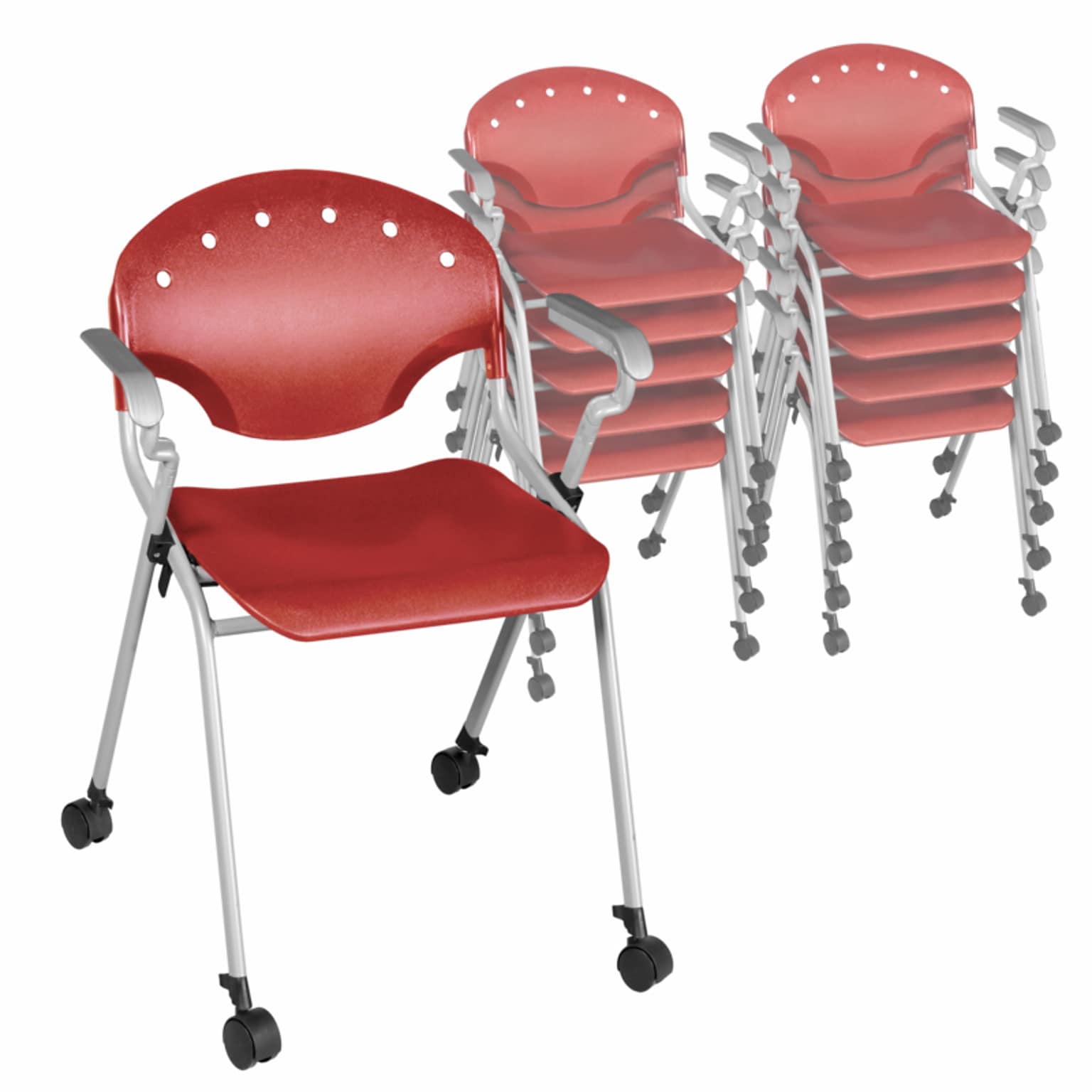 Regency Rico Plastic Classroom Training Stacking Chair, Red, 11/Pack (K306-RD-11PK)