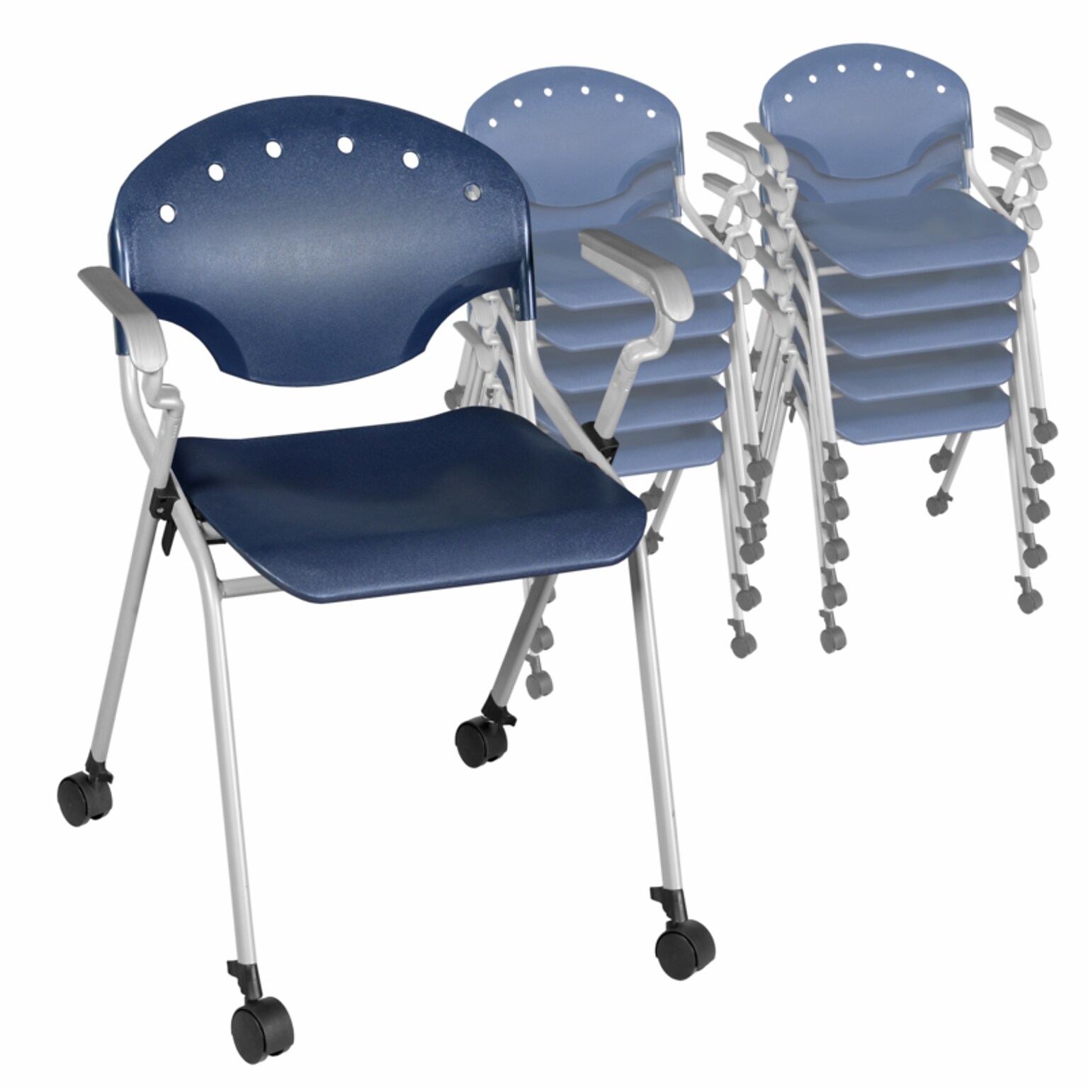 Regency Rico Plastic Classroom Training Stacking Chair, Navy Blue, 11/Pack (K306-NV-11PK)