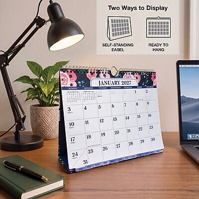 2027 Excello Brands 8.5 x 3.75 Monthly Desk or Wall Calendar, Navy Floral (DKWC-CY27-8511-84)