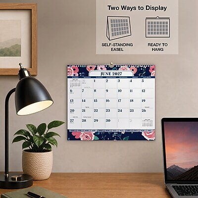 2027 Excello Brands 8.5" x 3.75" Monthly Desk or Wall Calendar, Navy Floral (DKWC-CY27-8511-84)