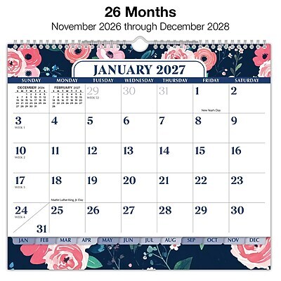 2027 Excello Brands 8.5" x 3.75" Monthly Desk or Wall Calendar, Navy Floral (DKWC-CY27-8511-84)