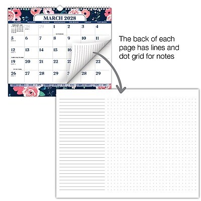 2027 Excello Brands 8.5" x 3.75" Monthly Desk or Wall Calendar, Navy Floral (DKWC-CY27-8511-84)