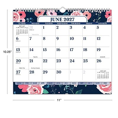2027 Excello Brands 8.5" x 3.75" Monthly Desk or Wall Calendar, Navy Floral (DKWC-CY27-8511-84)