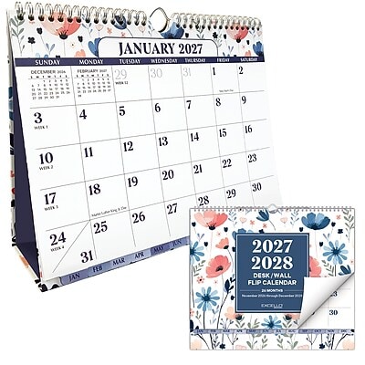 2027 Excello Brands 8.5 x 3.75 Monthly Desk or Wall Calendar, Colorful Botanicals (DKWC-CY27-8511-30)