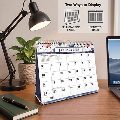 2027 Excello Brands 8.5 x 3.75 Monthly Desk or Wall Calendar, Colorful Botanicals (DKWC-CY27-8511-30)