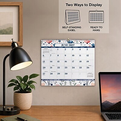 2027 Excello Brands 8.5" x 3.75" Monthly Desk or Wall Calendar, Colorful Botanicals (DKWC-CY27-8511-30)