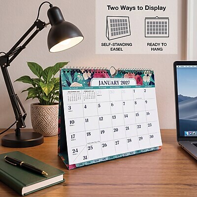 2027 Excello Brands 8.5 x 3.75 Monthly Desk or Wall Calendar, Teal Floral (DKWC-CY27-8511-17)