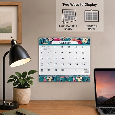 2027 Excello Brands 8.5" x 3.75" Monthly Desk or Wall Calendar, Teal Floral (DKWC-CY27-8511-17)