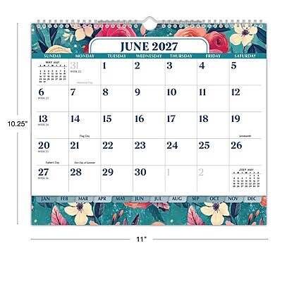 2027 Excello Brands 8.5" x 3.75" Monthly Desk or Wall Calendar, Teal Floral (DKWC-CY27-8511-17)