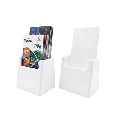 Azar Brochure Holder, Desktop/Countertop, Top Loading, White Plastic, 2/Pack (252012-WHT-2PK)