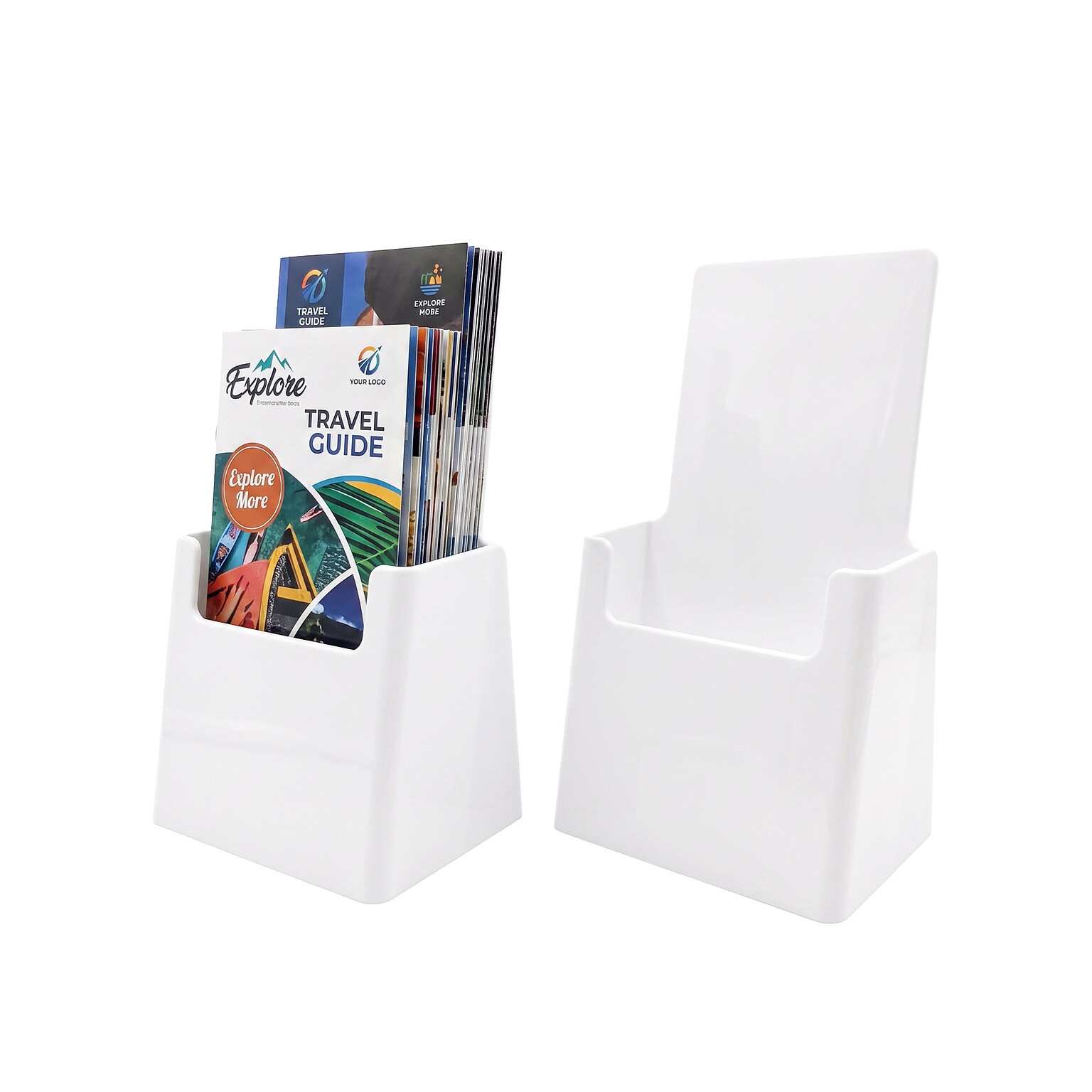 Azar Brochure Holder, Desktop/Countertop, Top Loading, White Plastic, 2/Pack (252012-WHT-2PK)