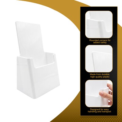 Azar Brochure Holder, Desktop/Countertop, Top Loading, White Plastic, 2/Pack (252012-WHT-2PK)