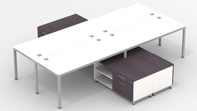 Boss Office Products Simple System 66W Desk with Storage Cabinet, White, 4/Set (SGSD017-202-WT)