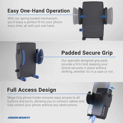Arkon Mounts eat Rail or Floor Mount with Mega Grip Phone Holder for Cars and Trucks, Black (SM488L22)