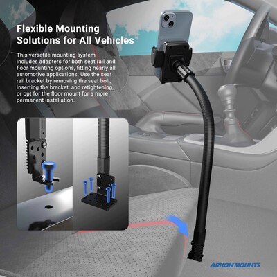 Arkon Mounts eat Rail or Floor Mount with Mega Grip Phone Holder for Cars and Trucks, Black (SM488L22)