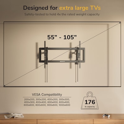 Mount-It! Heavy-Duty XL Advanced Tilt TV Wall Mount for 55" to 105" TVs, Holds Up to 176 lbs., Black (MI-413)