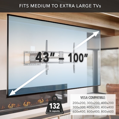 Mount-It! Full-Motion TV Wall Mount with Extra-Long Extension for 43" to 100" TVs, Holds Up to 132 lbs., Black (MI-401)