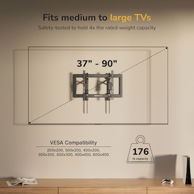Mount-It! Heavy-Duty Advanced Tilt TV Wall Mount for 37" to 90" TVs, Holds Up to 176 lbs., Black (MI-412)