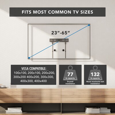 Mount-It! No-Stud Fixed TV Wall Mount for 23" to 65" TVs, Holds Up to 77 lbs., Black (MI-378)