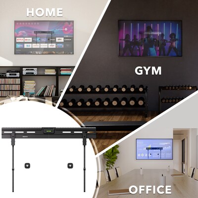 Mount-It! No-Stud Fixed TV Wall Mount for 37 to 85 TVs, Holds Up to 110 lbs., Black (MI-379)