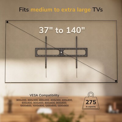 Mount-It! Heavy-Duty XXL Fixed TV Wall Mount for 37" to 140" TVs, Holds Up to 275 lbs., Black (MI-14011)