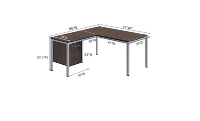 Boss Office Products Simple System 66W L-Shaped Desk with File Pedestal, Driftwood (SGSD029-102)