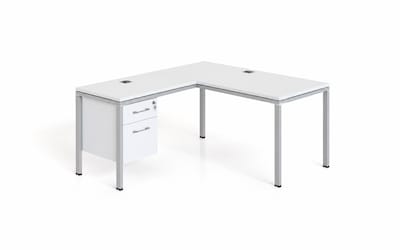 Boss Office Products Simple System 66W L-Shaped Desk with File Pedestal, White (SGSD029-102-WT)