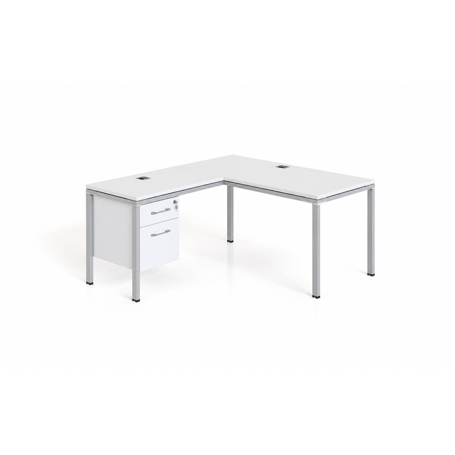 Boss Office Products Simple System 66W L-Shaped Desk with File Pedestal, White (SGSD029-102-WT)
