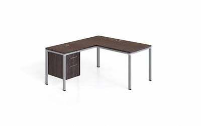 Boss Office Products Simple System 60W L-Shaped Desk with File Pedestal, Driftwood (SGSD029-101)