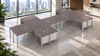 Boss Office Products Simple System 66W L-Shaped Desk with File Pedestal, Driftwood, 8/Set (SGSD028-102)